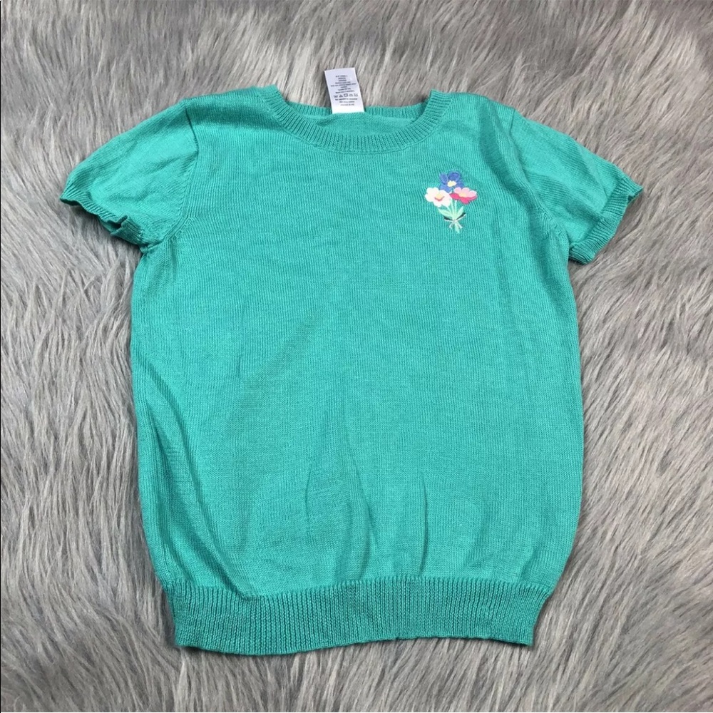 Gymboree Toddler Girls Turquoise Green Floral Short Sleeve Sweater Top 5T